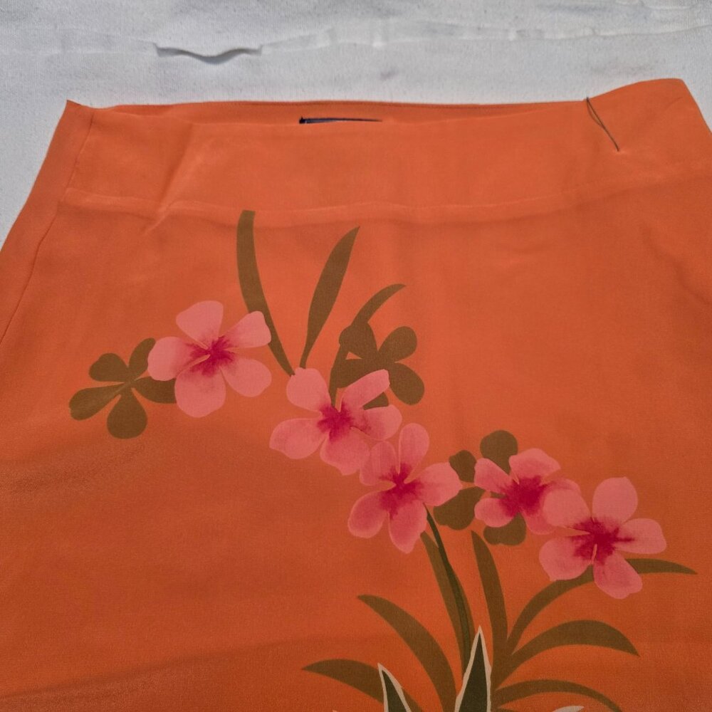 Tori Richard Honolulu 100% Silk Orange Midi Skirt Flowers Paradise Size 4 Lined - Picture 5 of 13